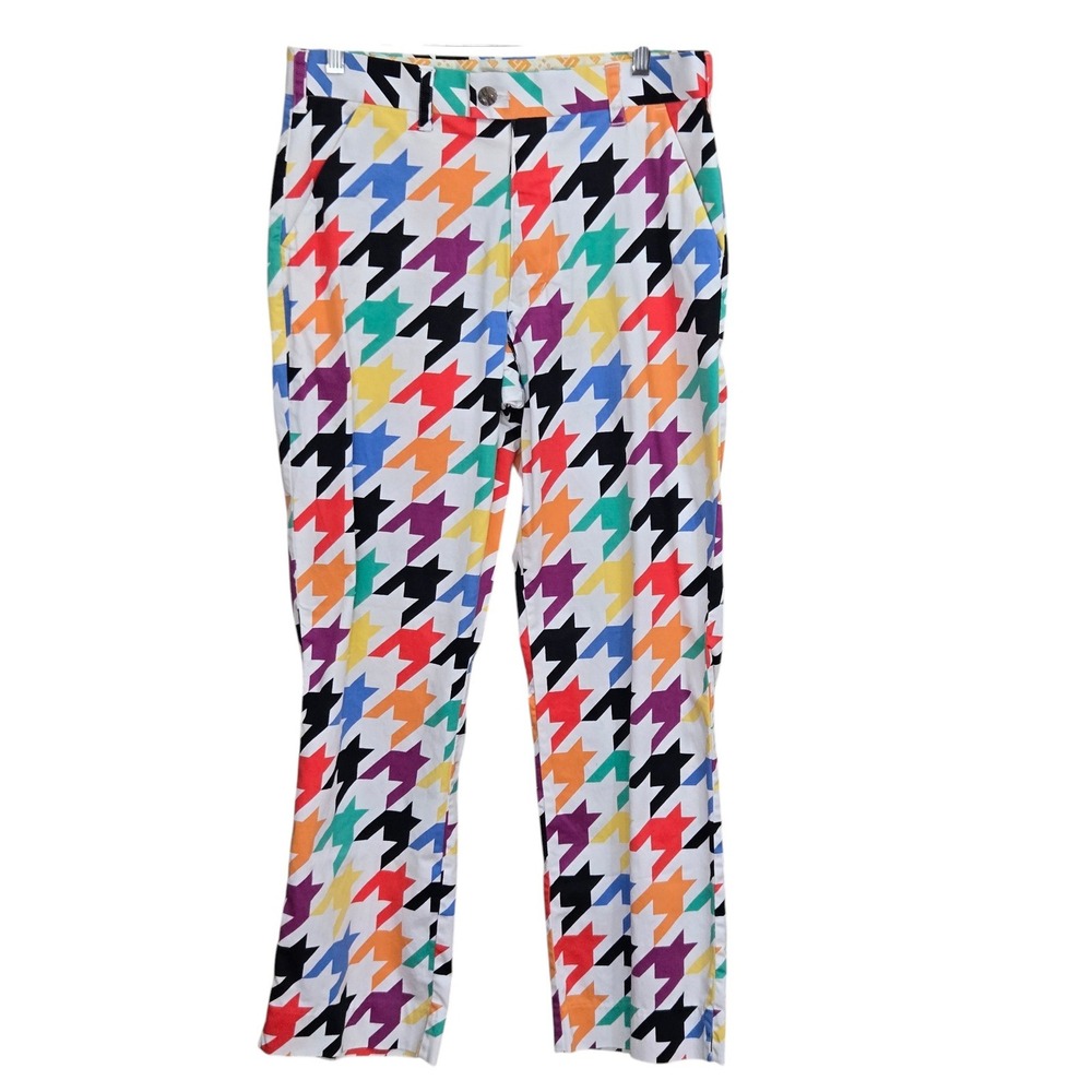 Loudmouth Golf Pants Mens 32x30 Colorful Houndstooth Stretch Trousers Cotton